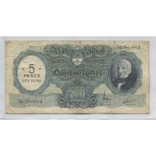 ARGENTINA COL. 553c BILLETE DE $ 5 RESELLADO LEY 18.188